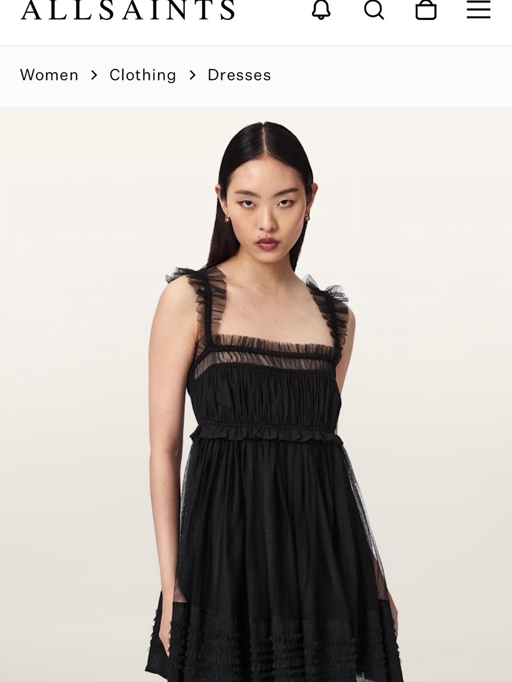 All Saints Black Tulle-Trim Mini Dress